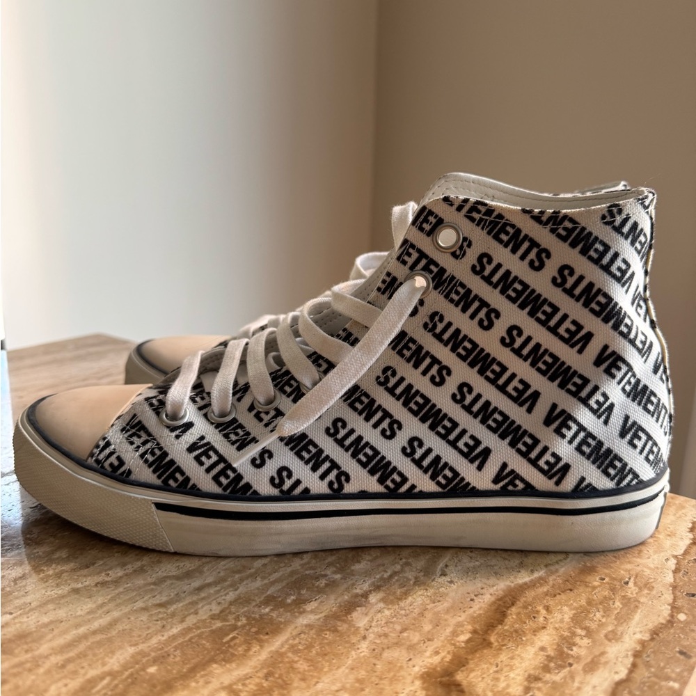 Vetements Off-White Leather High-Top Sneaker